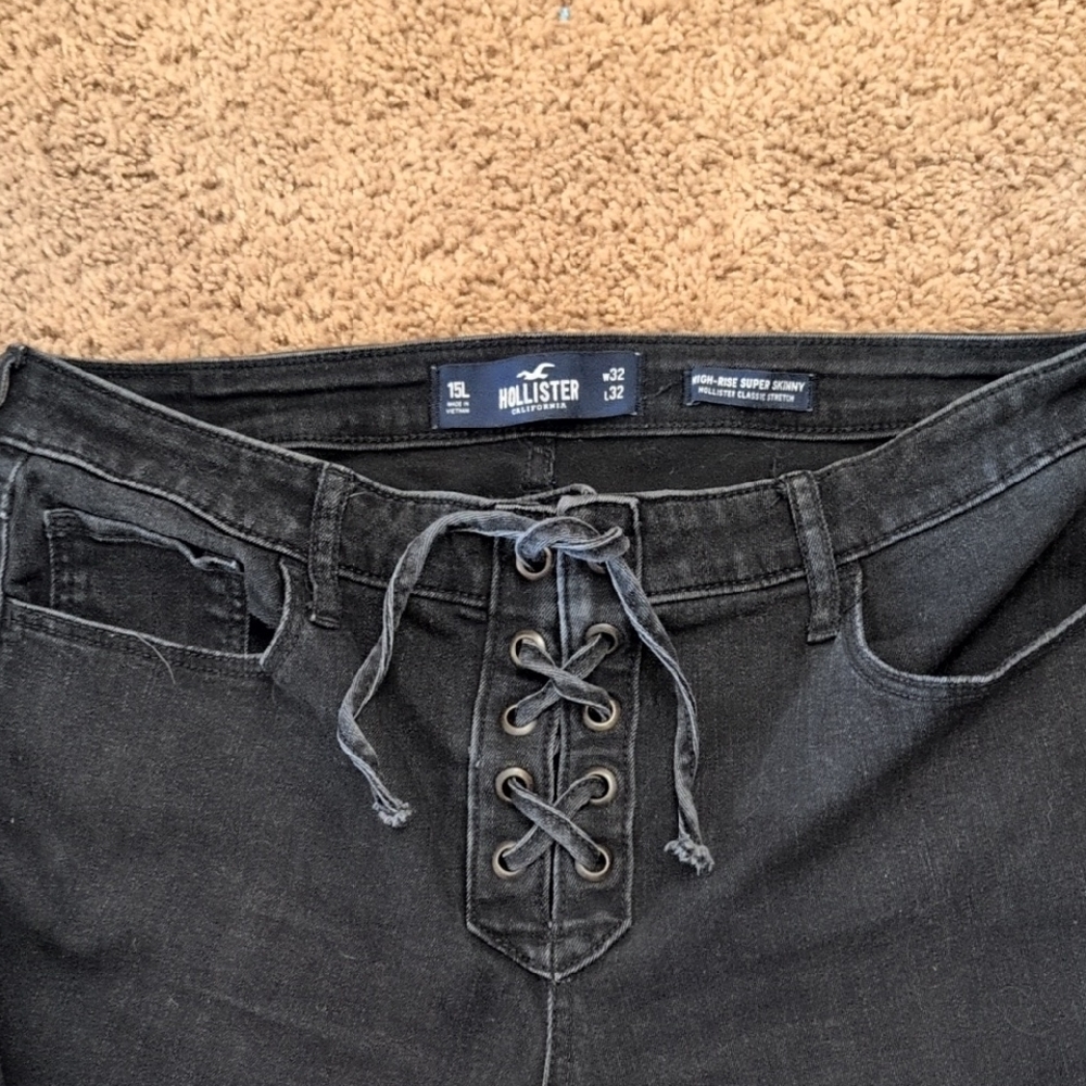 Hollister Women's High Rise Black Lace-Up Jeans Sz 15 L
